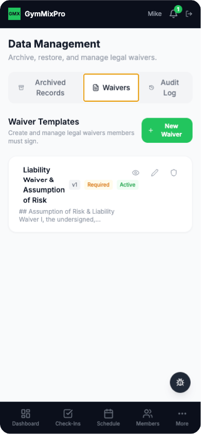 Digital waiver form on mobile